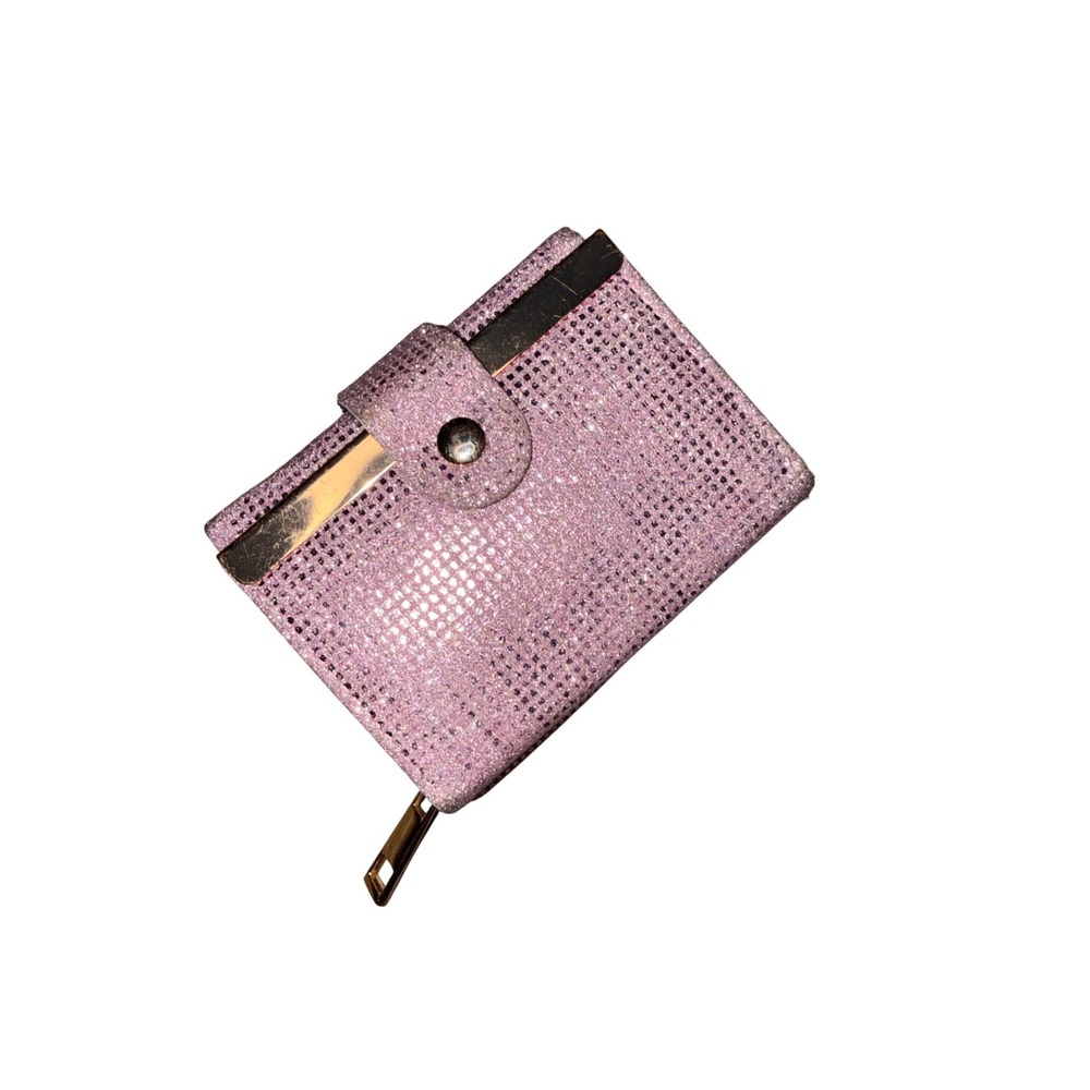 Pink Glitter Bling Trifold Wallet Snap Closure Zipper Coin Pocket